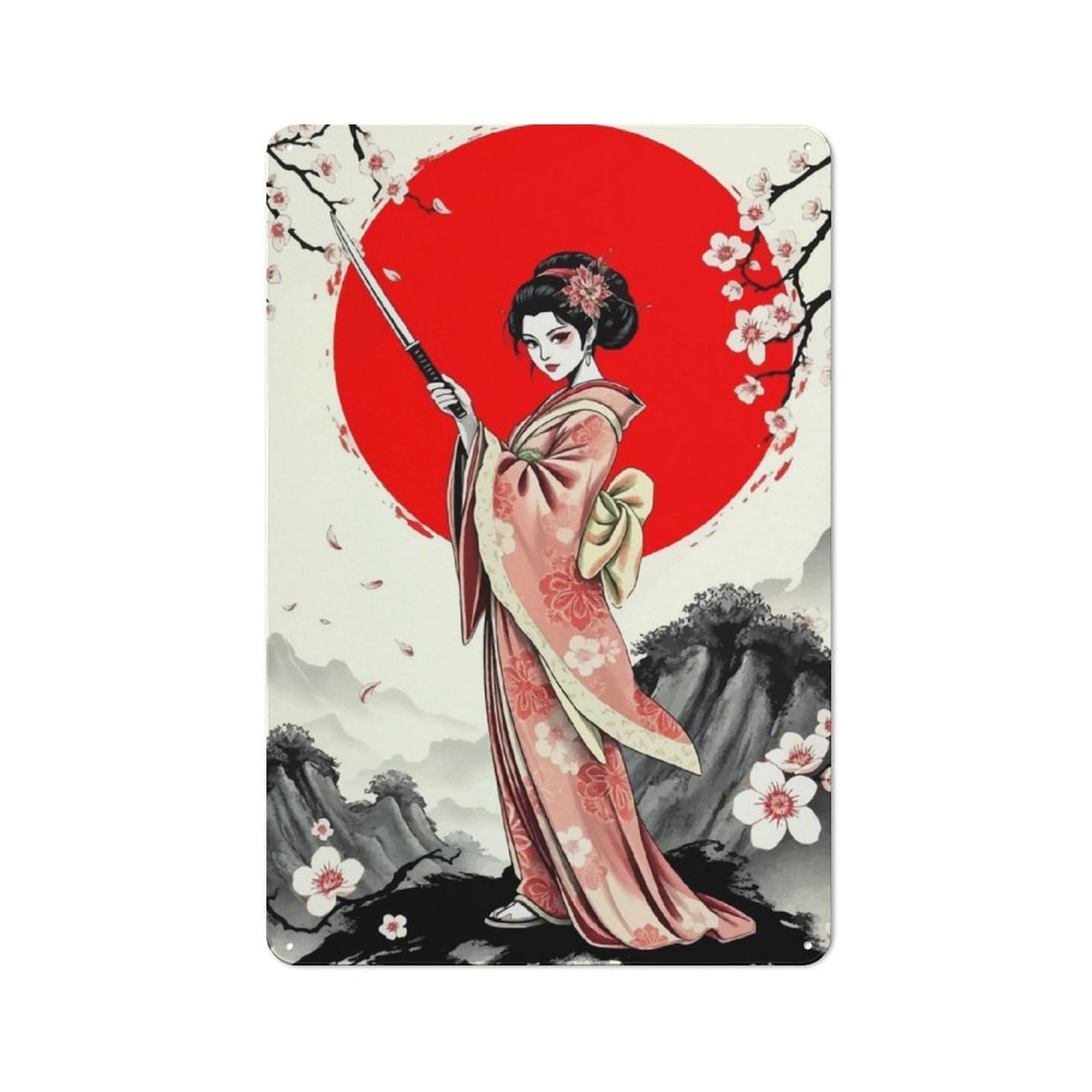 Junmoney Geisha With Katana Tin Sign 30X20cm For Café Or Home Bar, Retro Wall Decor, For Garage, Workshop And Man Cave Decoration