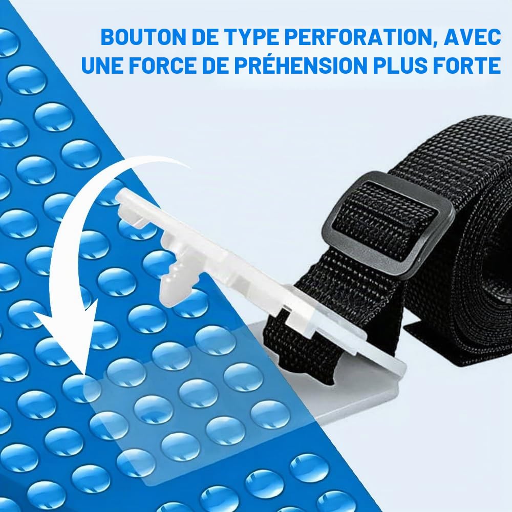 Sangles de Maintien et Pinces pour Enrouleur Bâches Piscine, 8 Accessoires Enrouleur de Couverture Solaire Fixation Bache Piscine Pince Sangle Bache, pour couvertures de bâches de Piscine