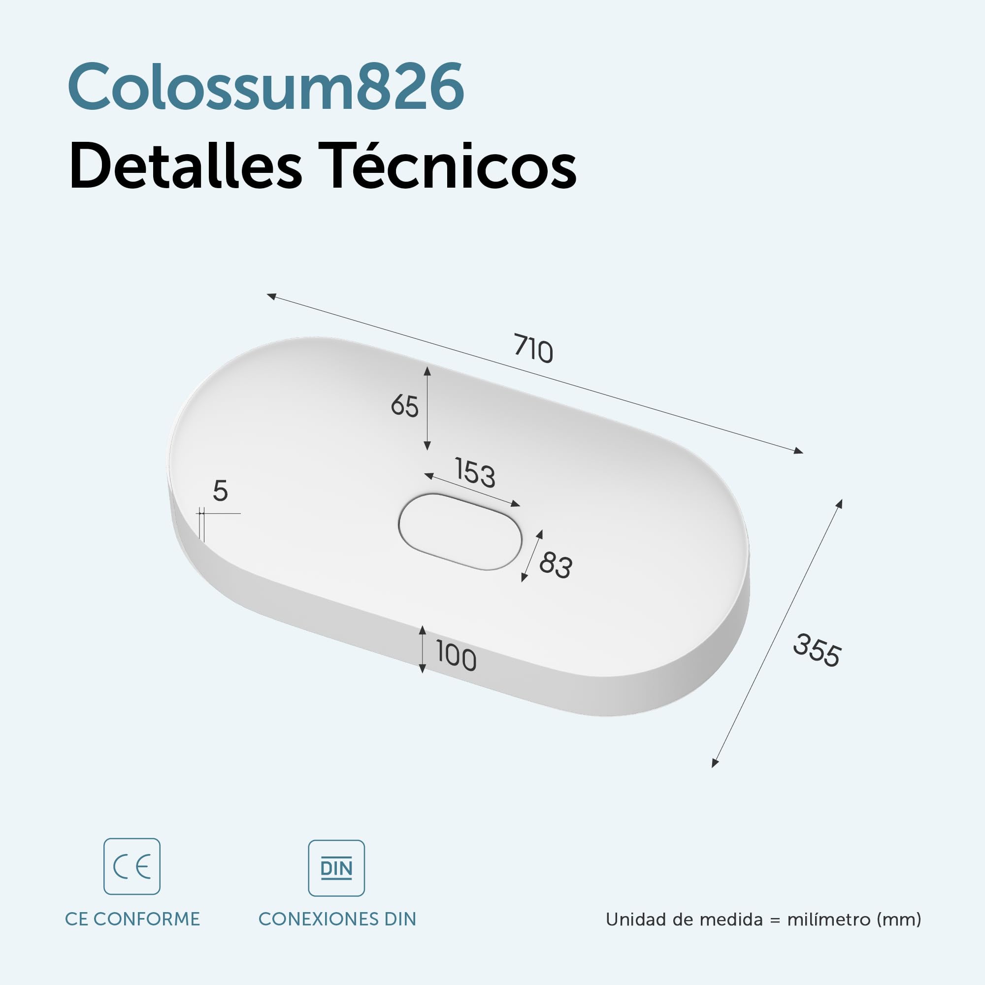 doporro Lavabo sobre Encimera Lavabo Baño | Ovalado | Blanco Mate | Mármol Fundido con Recubrimiento de Nano Fácil de Limpiar | 70x36x10cm | Colossum826