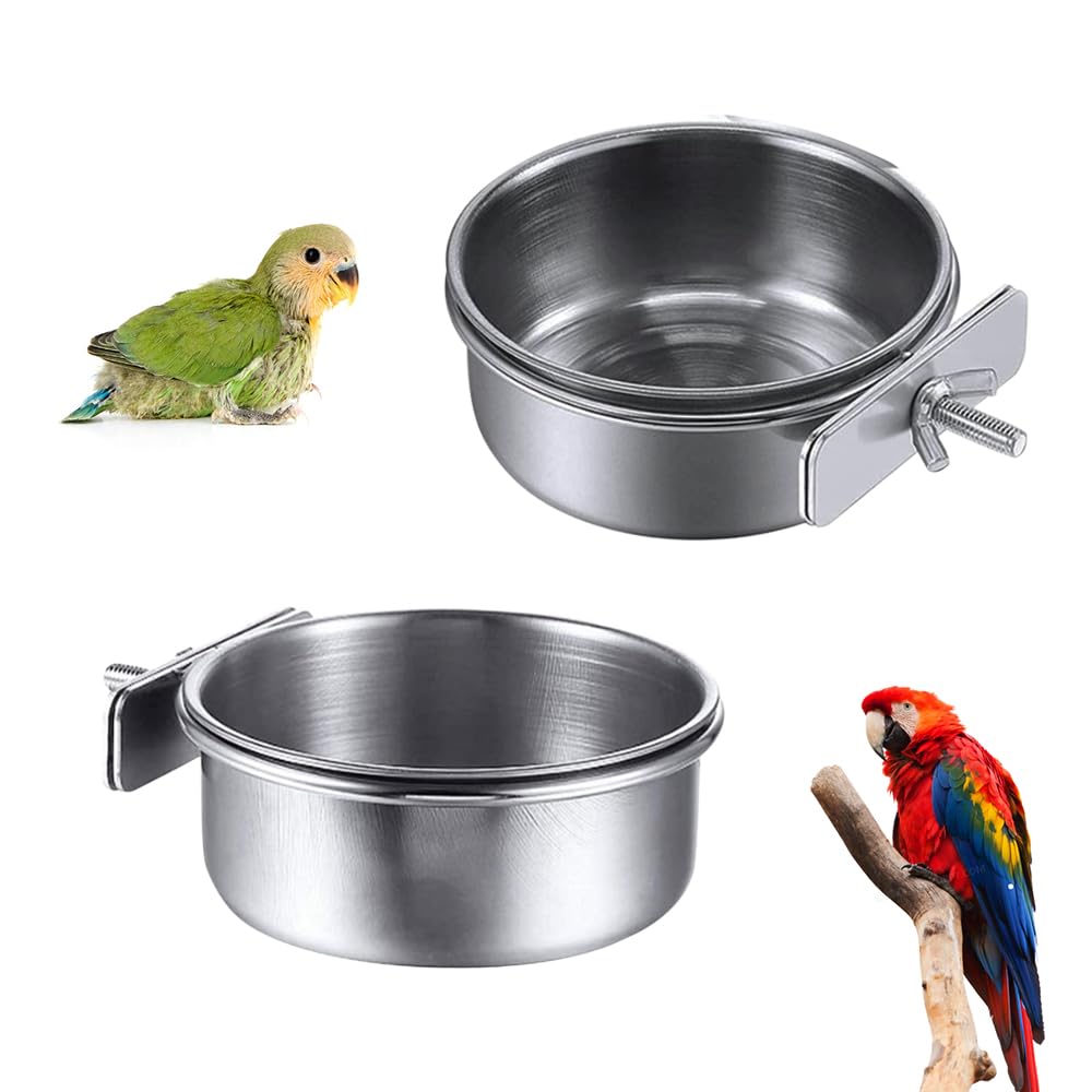 Vasemele 2 Piezas Comedero Pajaros Jaula Comedero de Acero Inoxidable Colgante Comederos para Pajaros Cuenco para Colgar para Perros Cuenco de alimentación para pájaros Comedero Colgante de Loro