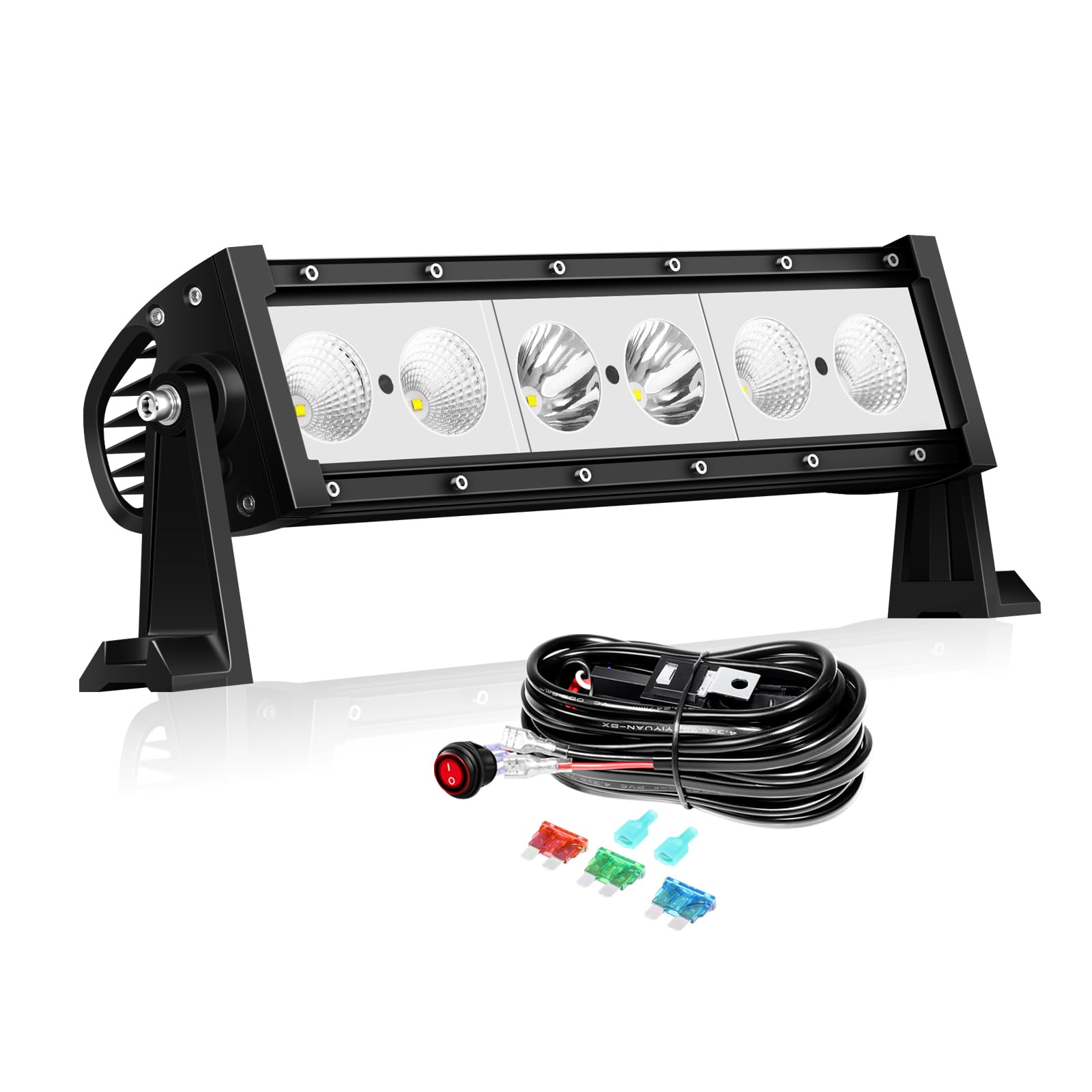 AUXTINGS Listwa świetlna LED 30 cm, pojedyncza wiązka światła drogowe 30 cm z okablowaniem, 3000 lm światła przeciwmgielne do pojazdów 4 x 4 samochód UTV SUV ciężarówka traktor przyczepa łódź