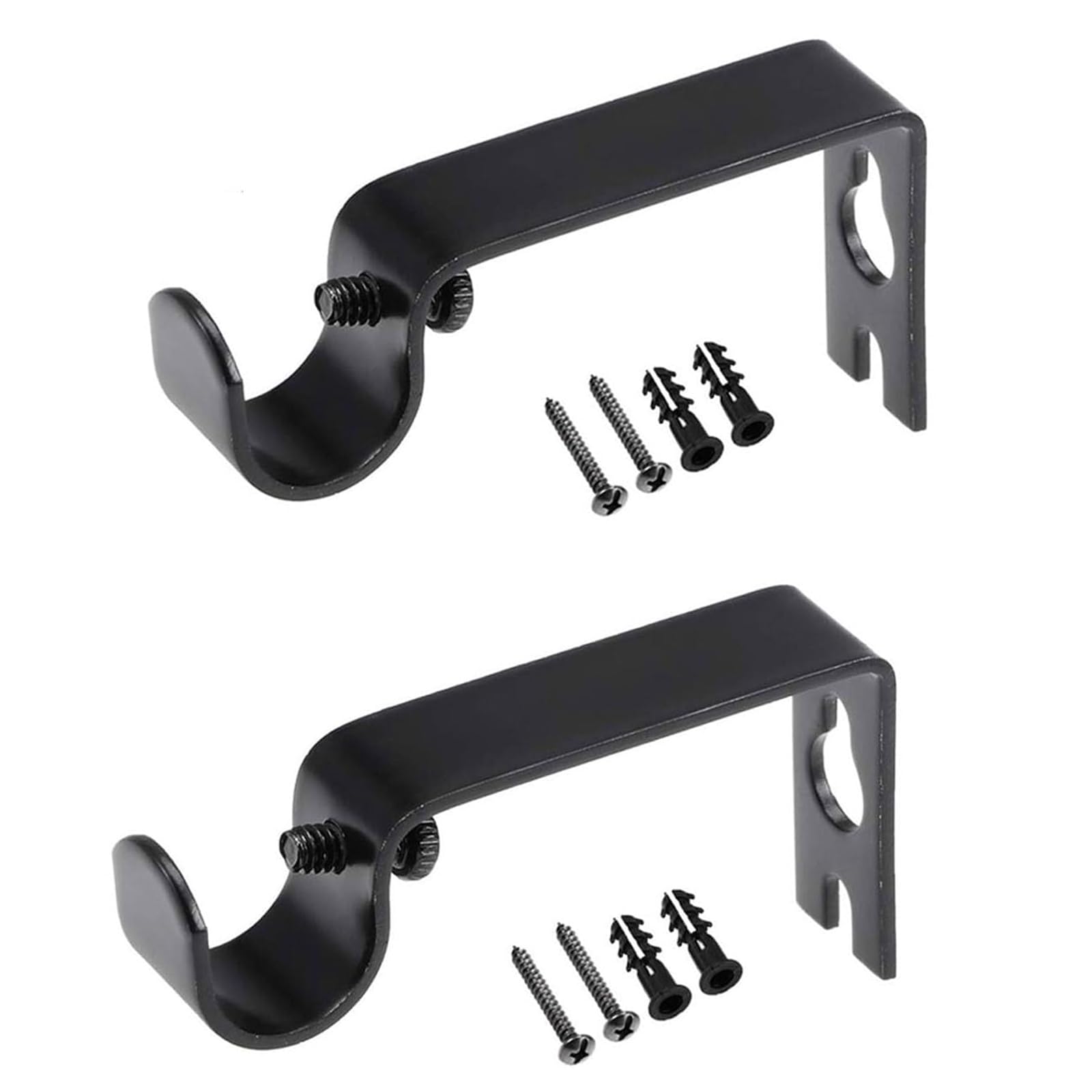 TOP-VIGOR 2Pcs Curtain Rod Bracket, Wall Brackets Holder Curtain Rod Holder, Heavy Duty Window Dressing Holder Ceiling Support for 16mm Drapery Rod, 73 X 36 X 16mm, Black