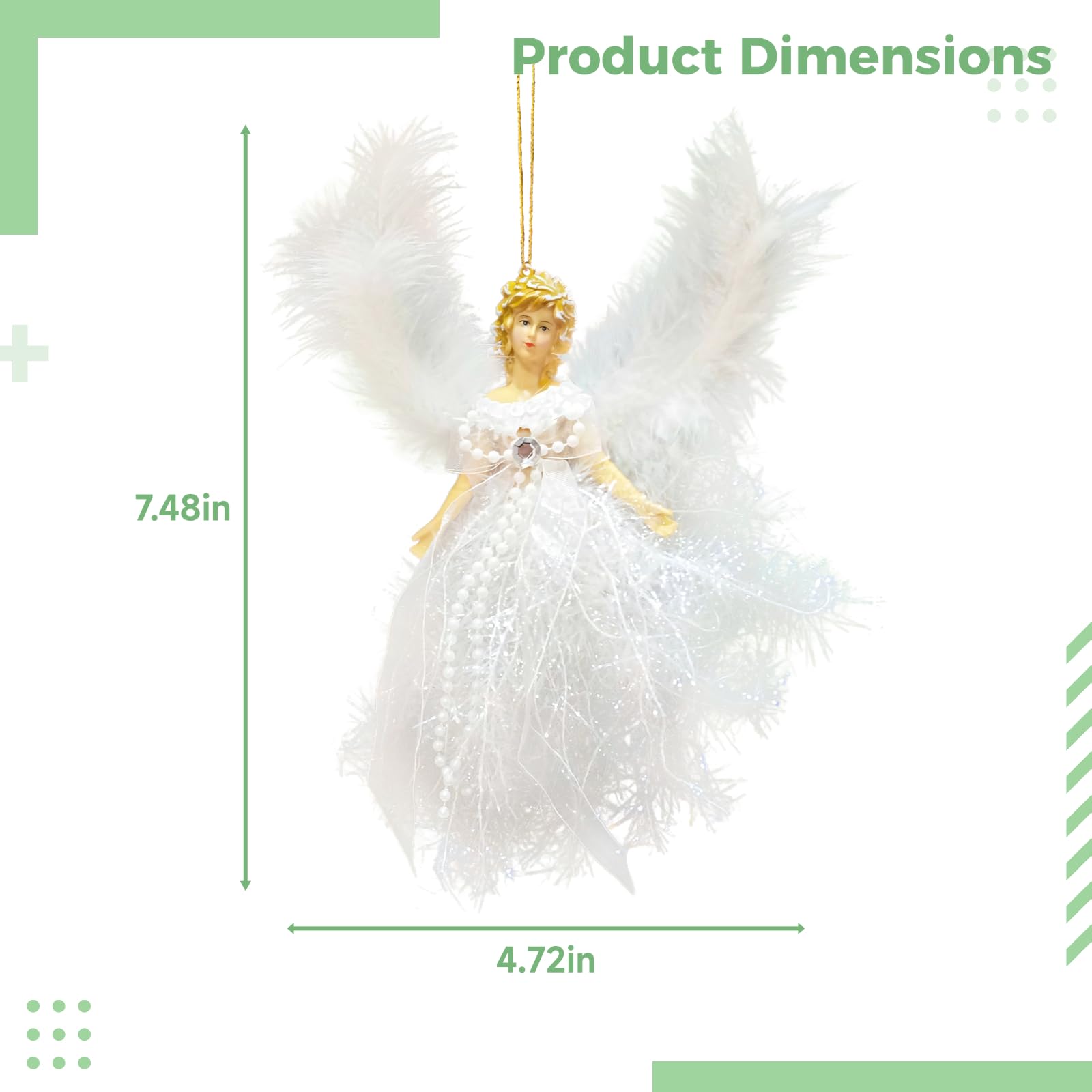 6 adornos de ángel con plumas blancas, tela de cebolla de felpa para colgar, decoraciones navideñas para bodas, fiestas, hogar