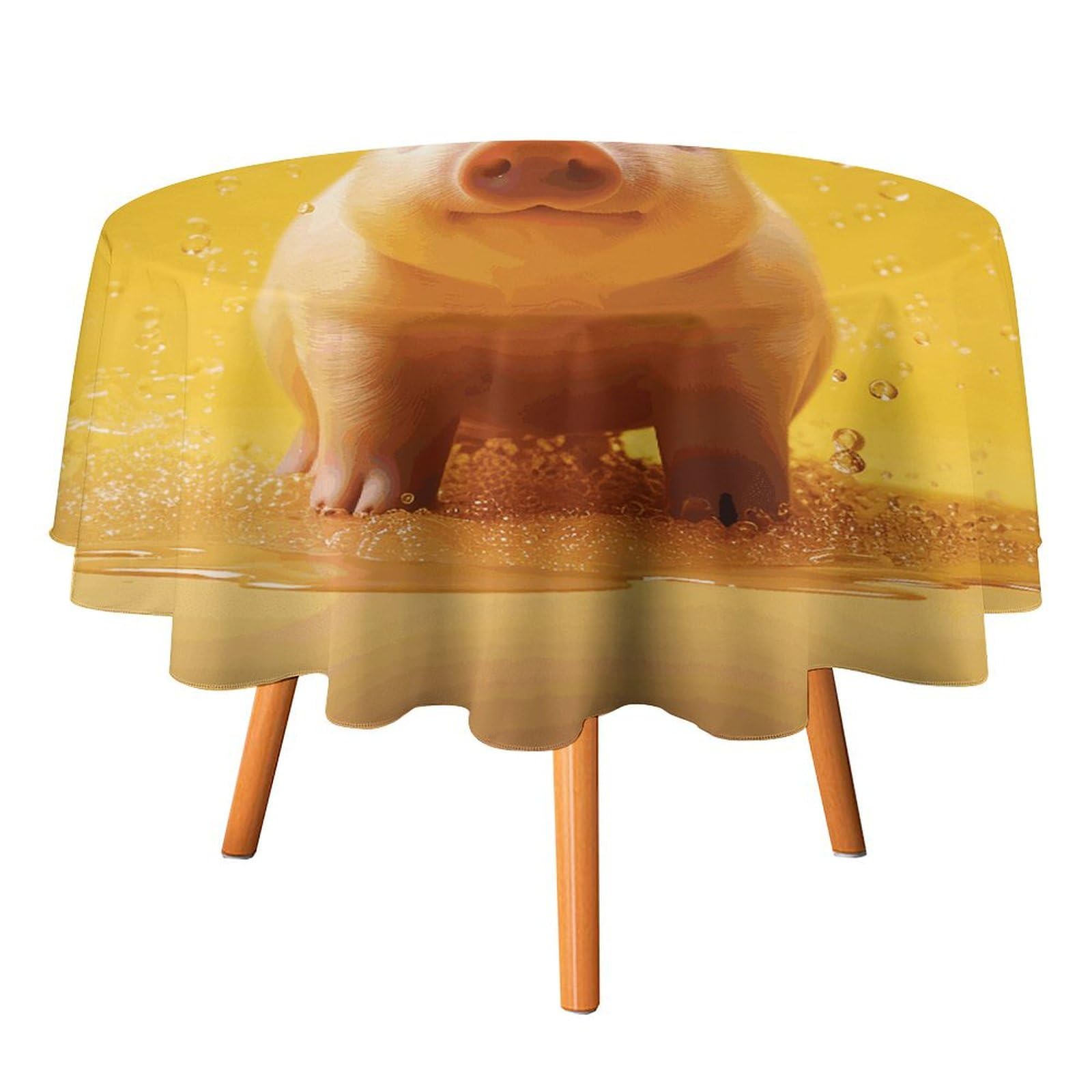 Nappe ronde infroissable Piggy is Jumping lavable pour stopper les taches de repas