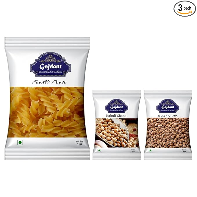 Spiral Pasta | Fusilli Pasta - 5Kg + Kabuli Chana (500g) or Kala Chana (500g)(Free)