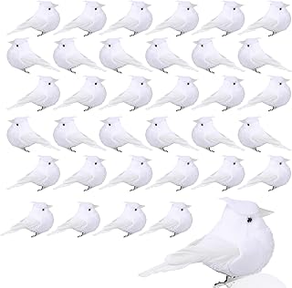 36 Pcs Artificial Dove Birds Clip on Small White Birds for Crafts 2 Inch White Bird Picks Feather Snowbird Ornaments Simulation Foam Birds Mini Birds with Clips Christmas Wedding Decorations DIY
