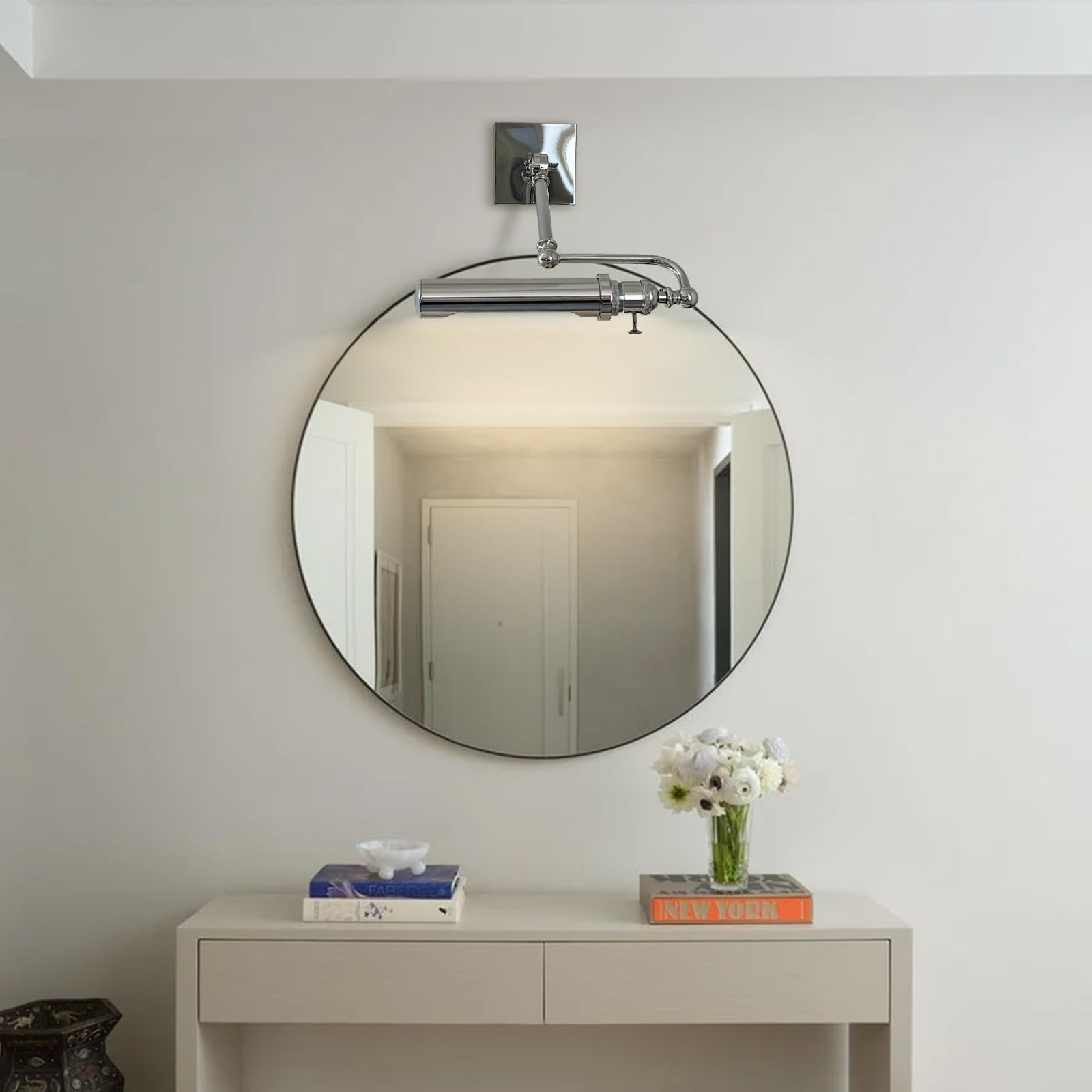 Lampadari da bagno Morden, luci di cortesia cromate for specchio, applique da parete con braccio oscillante regolabile con interruttore, lampada da parete for interni in stile Bauhaus
