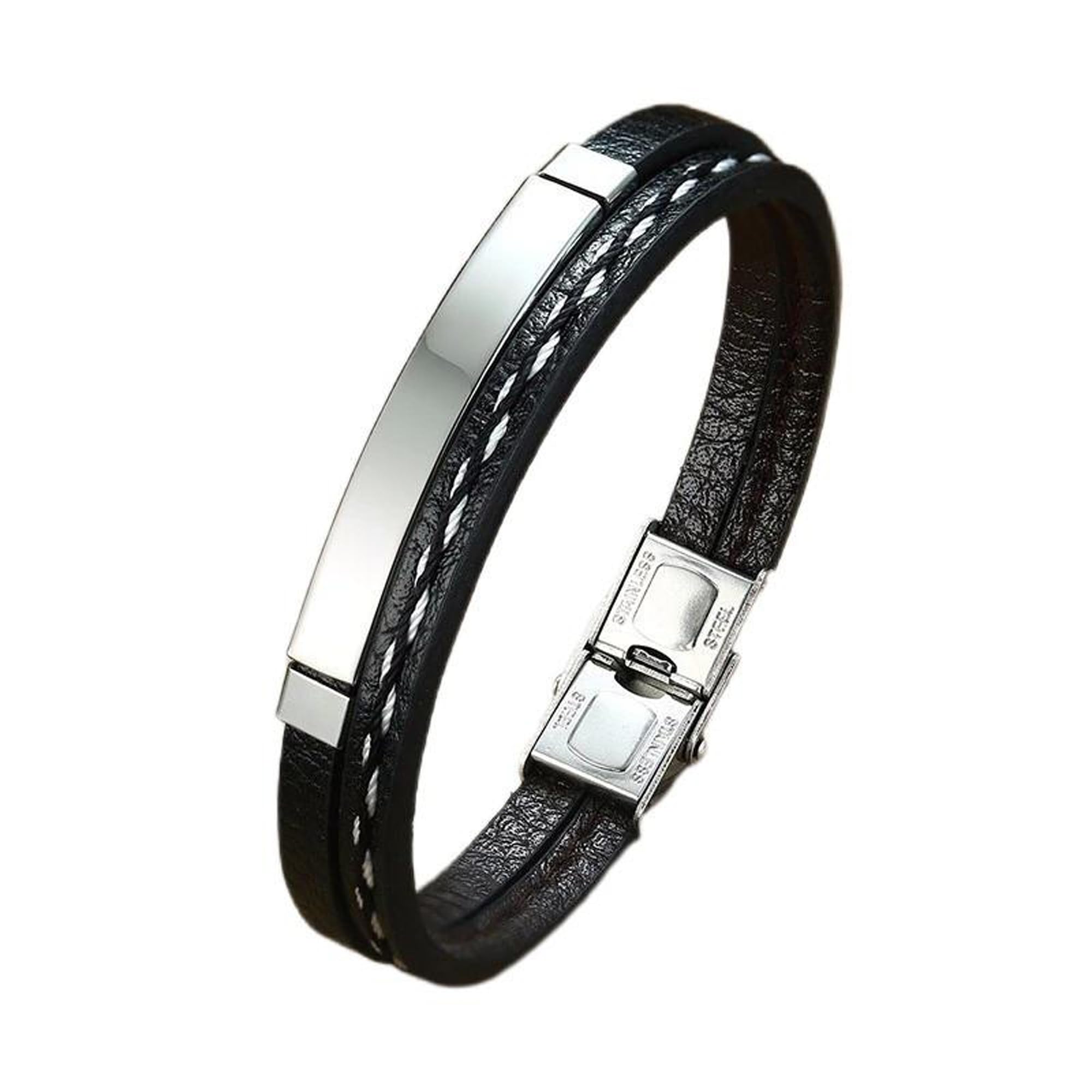 Fashion Frill Leather Bracelet For Men Stainless Steel Silver Multi-Layer Braided Leather Bracelets For Men Boys Love Gifts Mens Jewellery (B0CQ56V6BQ) Amazon Price History, Amazon Price Tracker