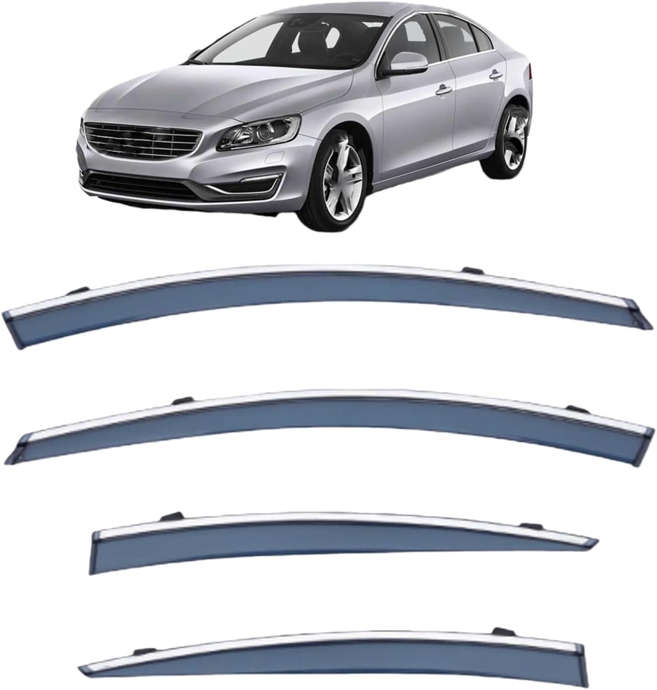 liufangfc Wind Deflectors for Volvo S60 MK2 2011-2018 – 4pc Tape-On Smoked Visors, Weatherproof, Anti-Salt/Snow, Low-Noise