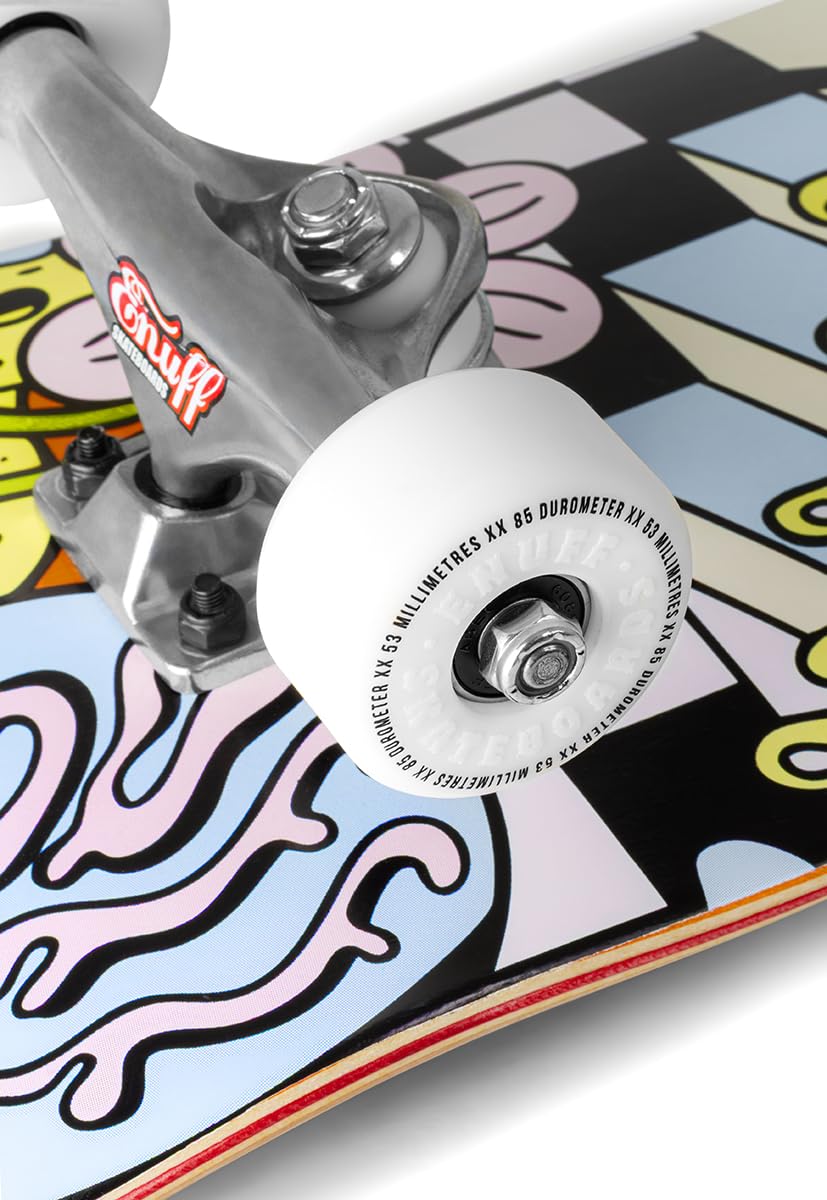 Enuff Meltworld Komplettes Skateboard – 7-lagiges Ahorn-Deck und Premium-Komponenten: Decade Pro Trucks, superweiche 53 mm XX-Räder, ABEC-9-Kugellager, Totenkopf-Griffband