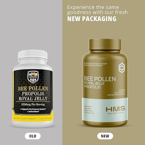 Miniatura 6 de Suplemento dietético diario de polen de abeja premium, incluye propóleo y jalea real, 3250 mg sin OMG, 120 cápsulas vegetarianas, suministro para 30