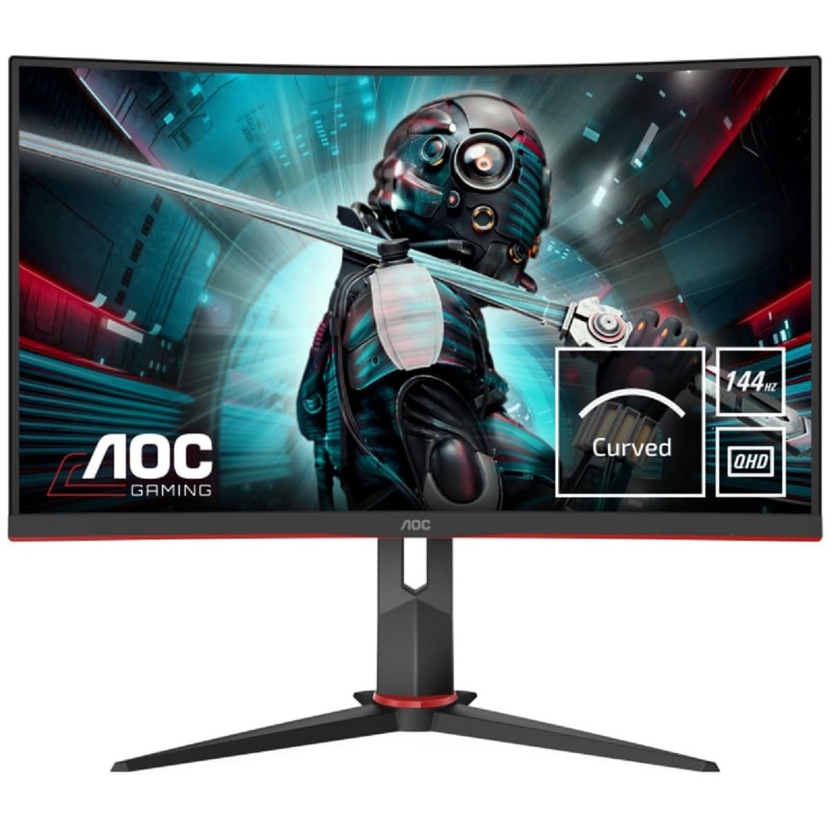 AOC Gaming CQ27G2U - 27 inch QHD Curved Monitor,144Hz, 1ms MPRT, VA, AMD FreeSync Premium, Height Adjust, USB Hub, Speakers (2560x1440 @ 144Hz, 250cd/m², HDMI/DP/USB 3.0)