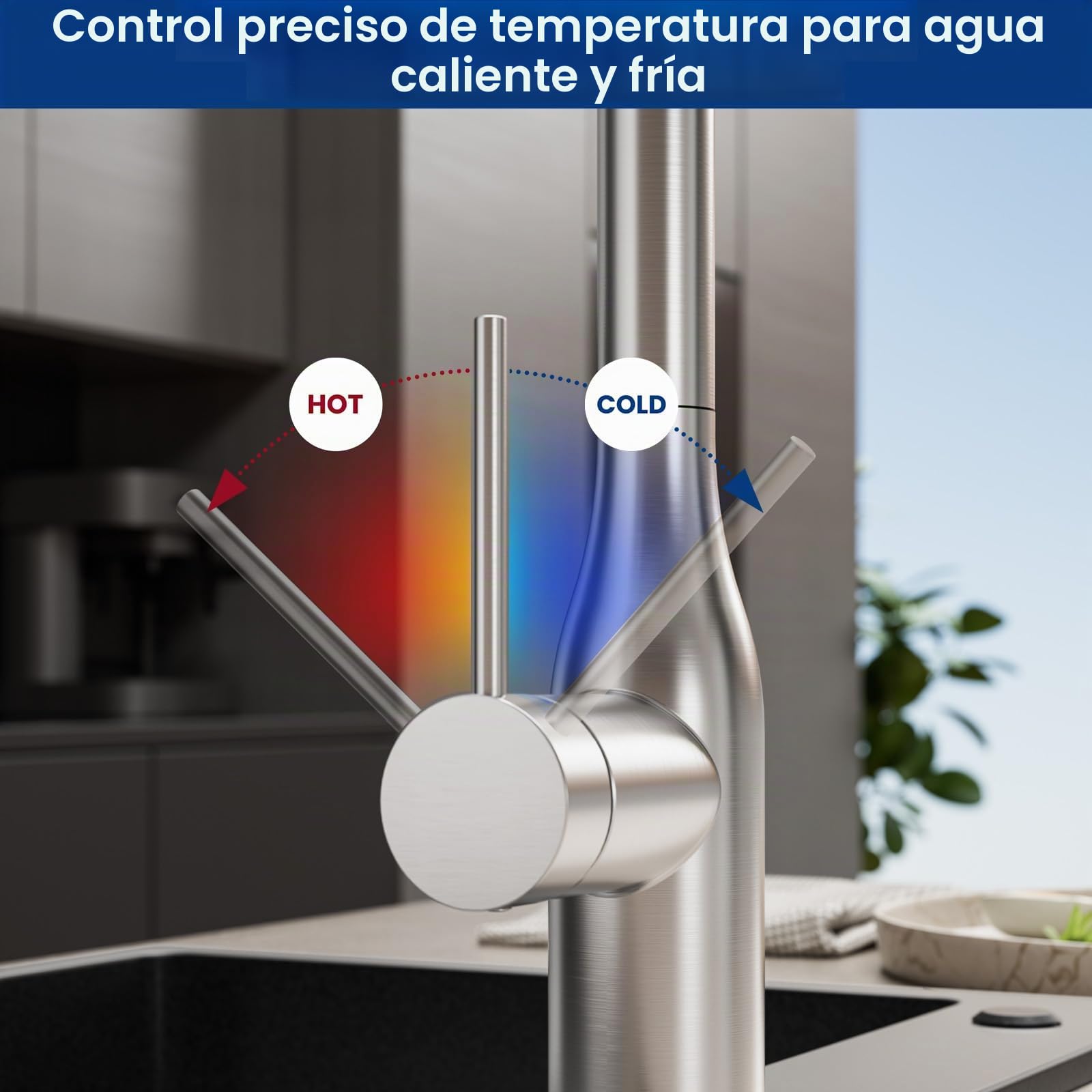 CECIPA - Grifo de cocina, caliente y frío de acero inoxidable, mezclador de cocina, ducha, 2 modos, pulverizador escamotable, cepillado | Grifo de cocina fregadero Giratorio a 360° Torneira Cozinha Monomando cepillado