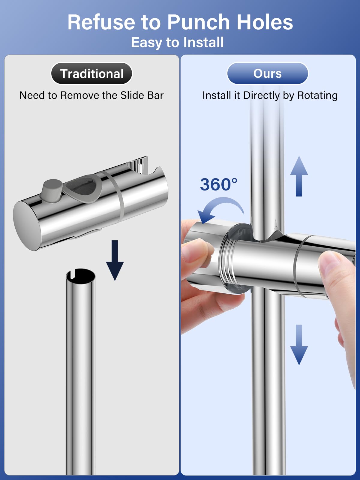 Duschkopfhalter 360° Verstellbar – Aus Messing Mit Chrom-Oberfläche – Universell Für Handbrausen & Schläuche – Einfache Wandmontage