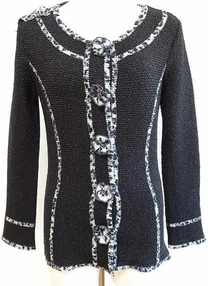 ノコオーノ NOKOOHNO カーディガン 38 黒 Gプリーツ 花モチーフ