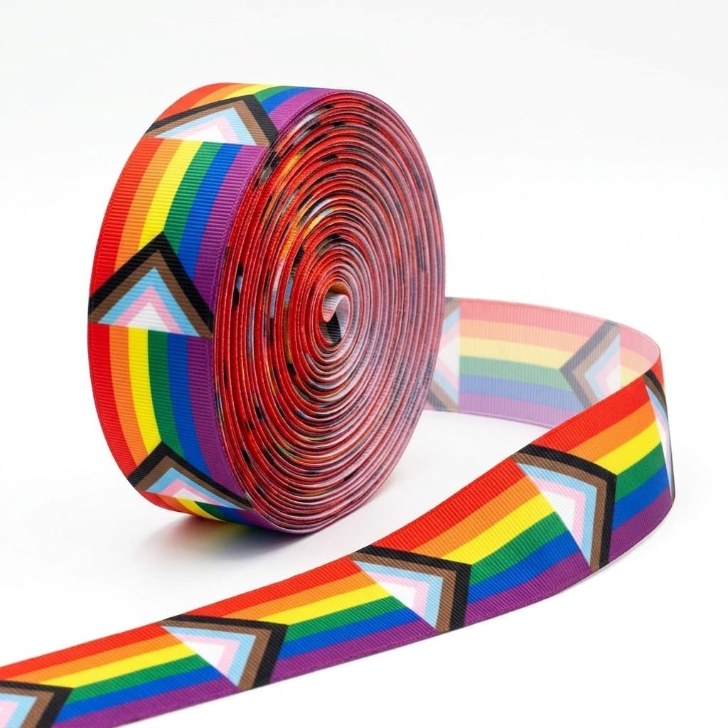 Progress Pride Ribbon 1.5 Inch 10 Yards, Grosgrain Ribbon for Gift Wrapping, LGBTQ Pride Party Decorations, Bow Making, Crafts