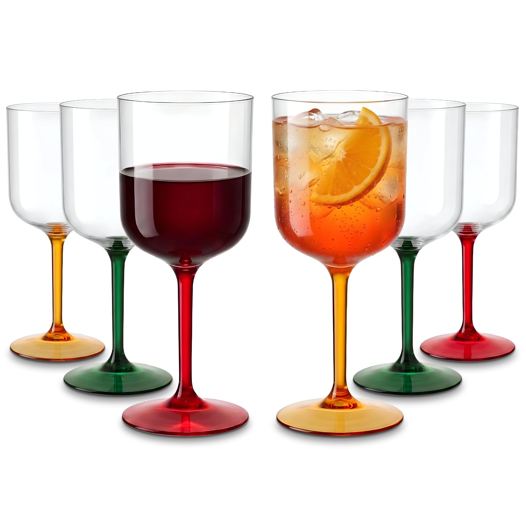 Calici Spritz Aperol in plastica colorati, 6pz, 42cl, lavabili in lavastoviglie, Infrangibile, Aperitivo, Cocktail