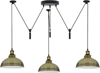 LEDSone 3 Head 29cm Green Brass Curvy Pulley Spider Pendant Light, Industrial Hanging Ceiling Lamp with E27 Base & 2M Adjustable Cord for Farmhouse Kitchen, Dining, Hallway [Energy Class A]