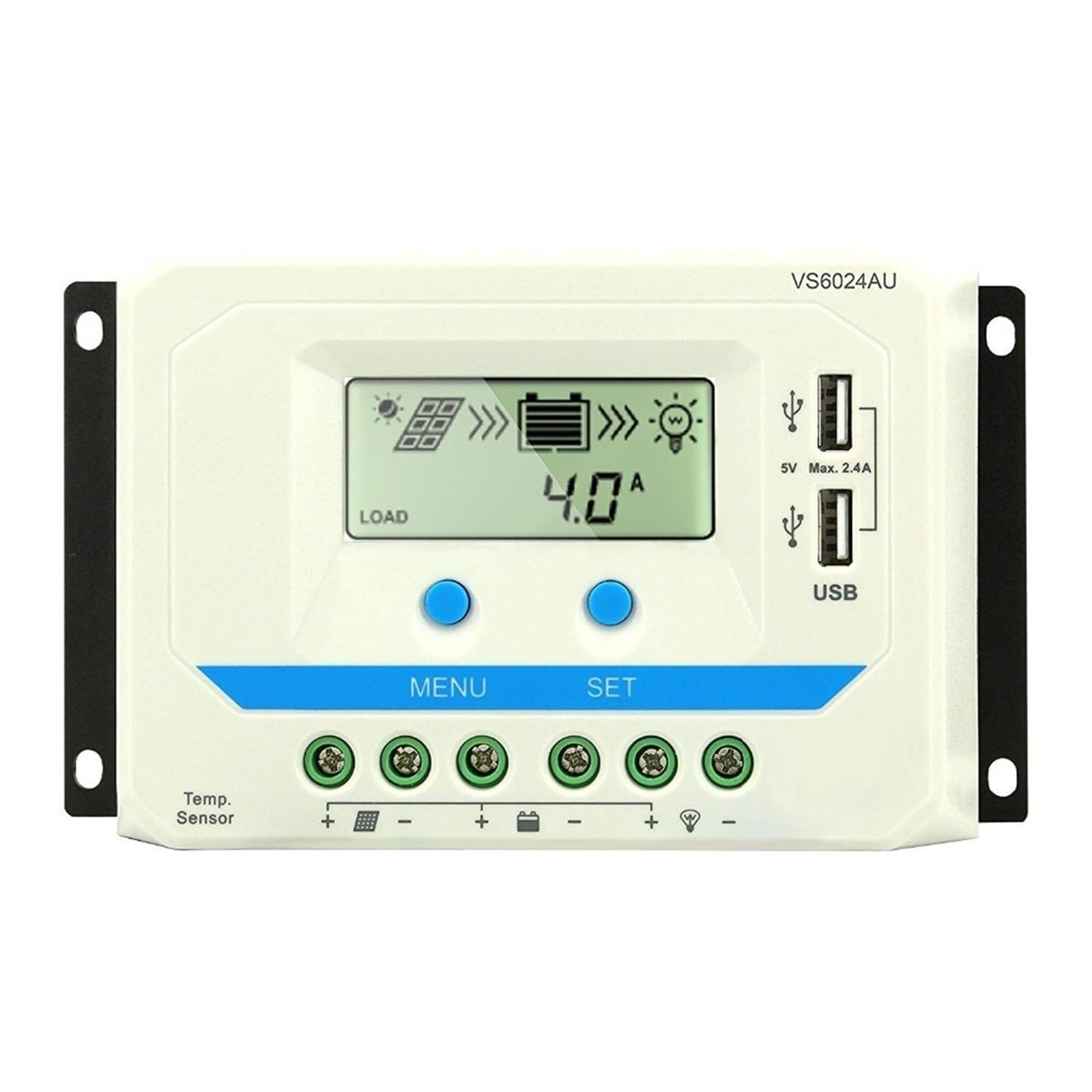 Controlador De Carga Solar 60A 45A 30A 20A 10A 12V/24V Regulador Automático Con Temporizador Pantalla LCD USB Dual 5V(45A)