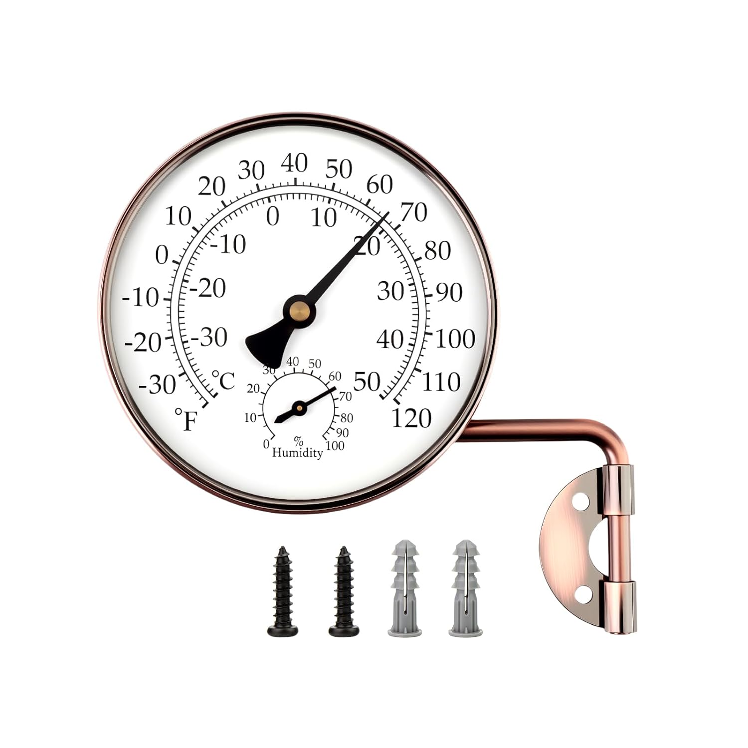 MEANLIN MEASURE 4" Brass Wall-Mount Outdoor Thermometer, Swivel Indoor Outdoor Thermometer with Humidity Gauge, Decorative Analog Temperature Gauge for Patio, Window, Greenhouse, Garage, Garden, Wall