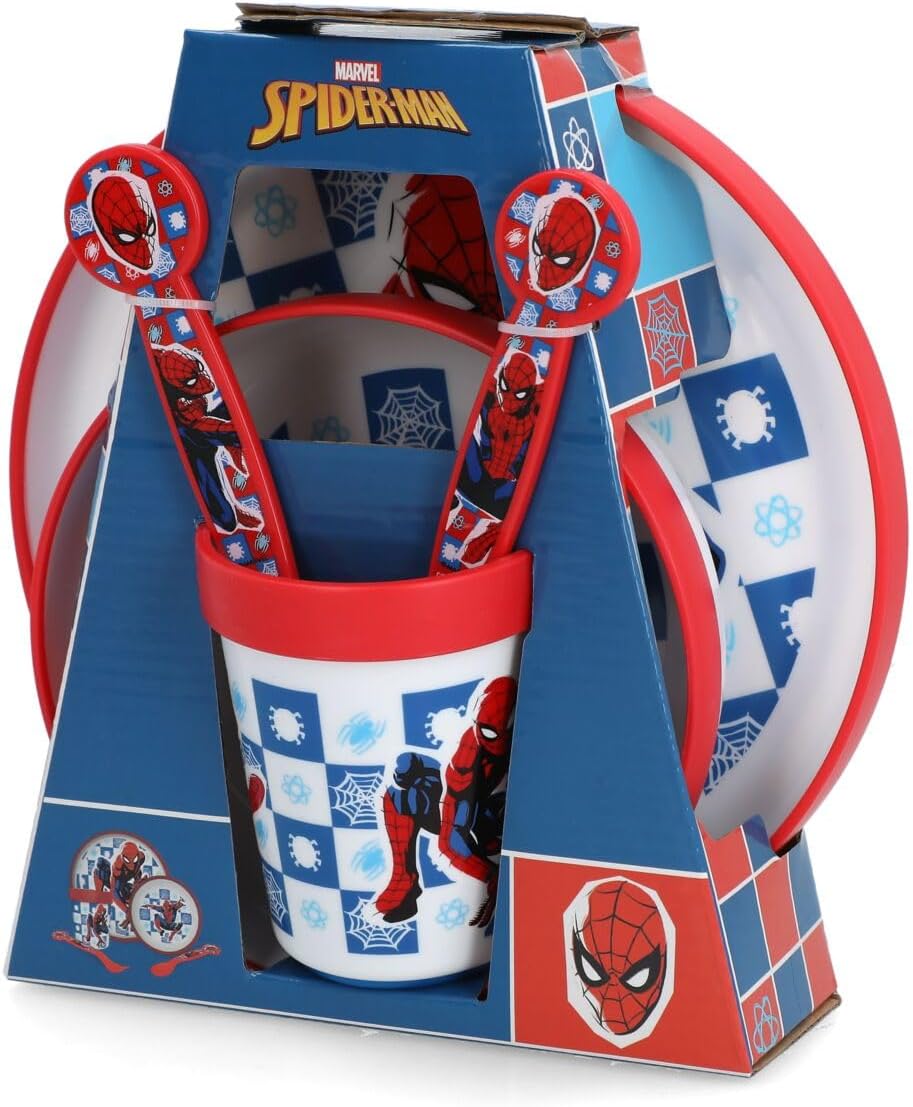 Stor 5-Piece Microwave Safe Plastic Premium Bicolor Spiderman Dinnerware Set Multicolor