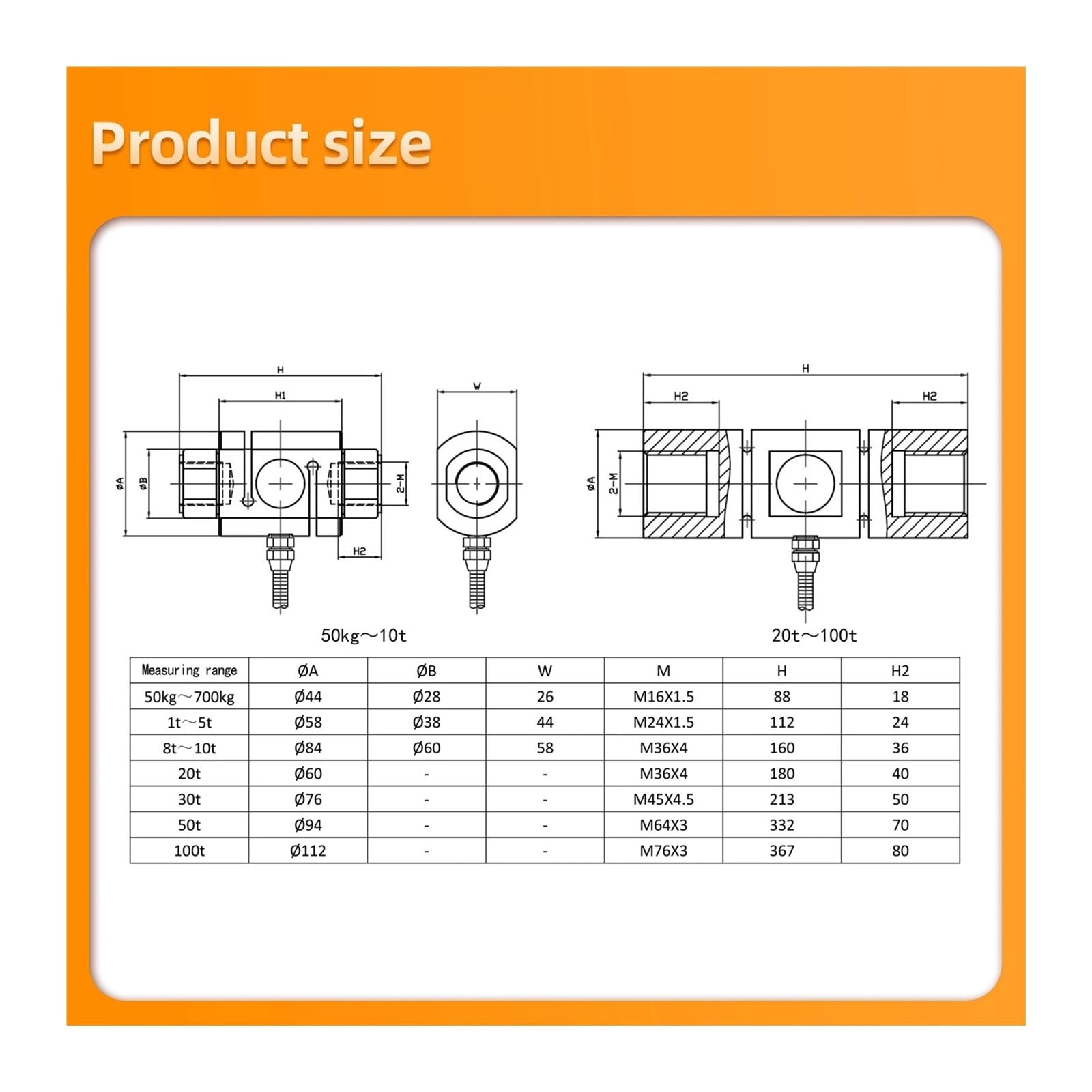 Säulensensor für Lastzelle Typ S Modul AD HX711 Gewicht elektronische Waage 200 kg 300 500 700 1 T 2 3 5 10 20 (Bereich 0-2T)