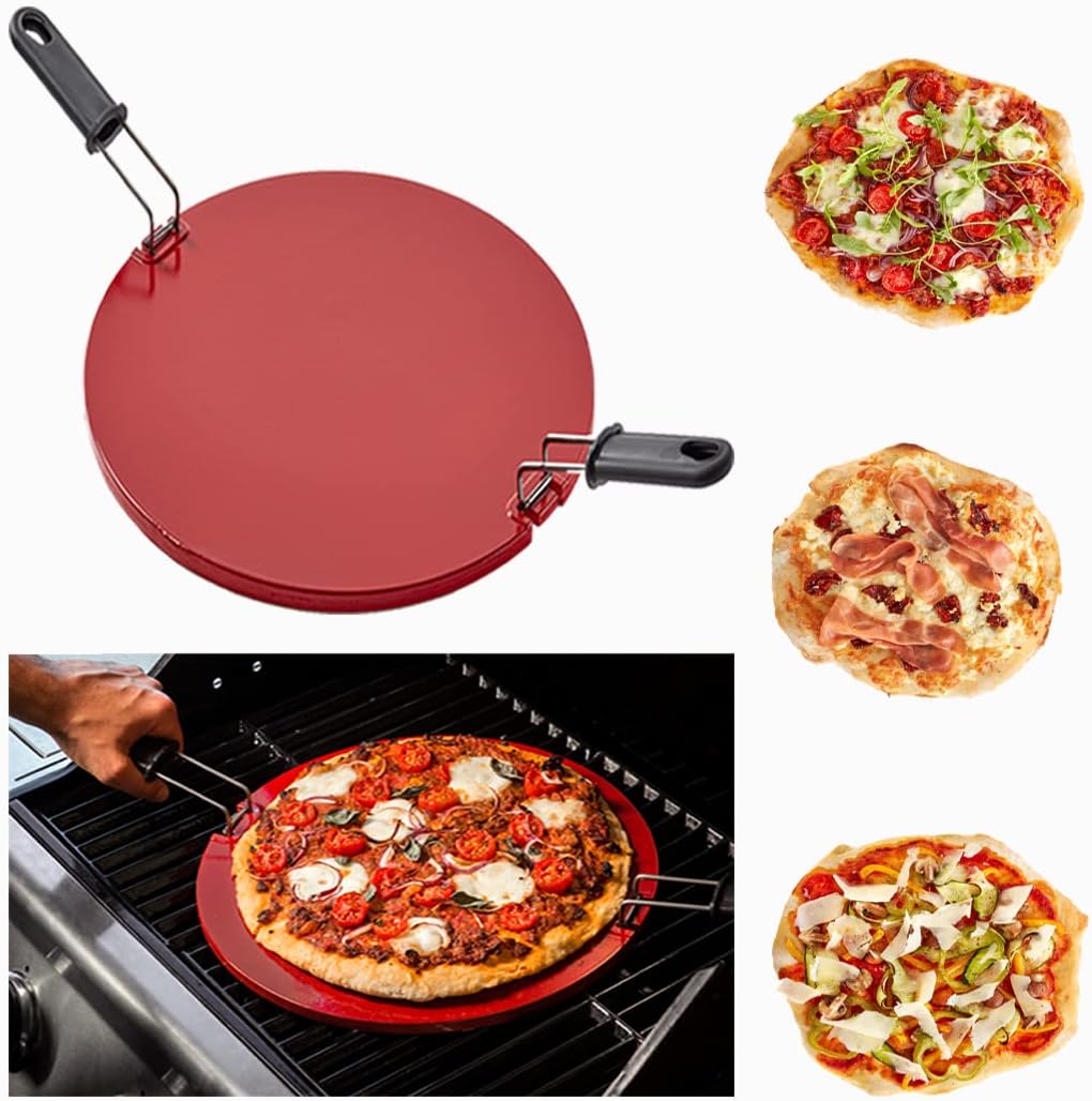 Pizza Grill 16" Non-Stick Ceramic Stone for Grill and Oven with Handles For Quick Serving Dishwasher Safe by Easylife Tech (16 Inch)