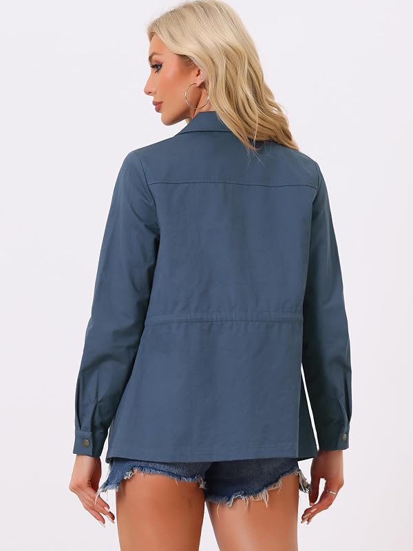 Allegra K Women's Utility Jacket Zip Up Drawstring Waist Snap Buttons Lightweight Anorak Jackets with Pockets X-Large Deep Gray Blue by Allegra K - Used condition - Image 7