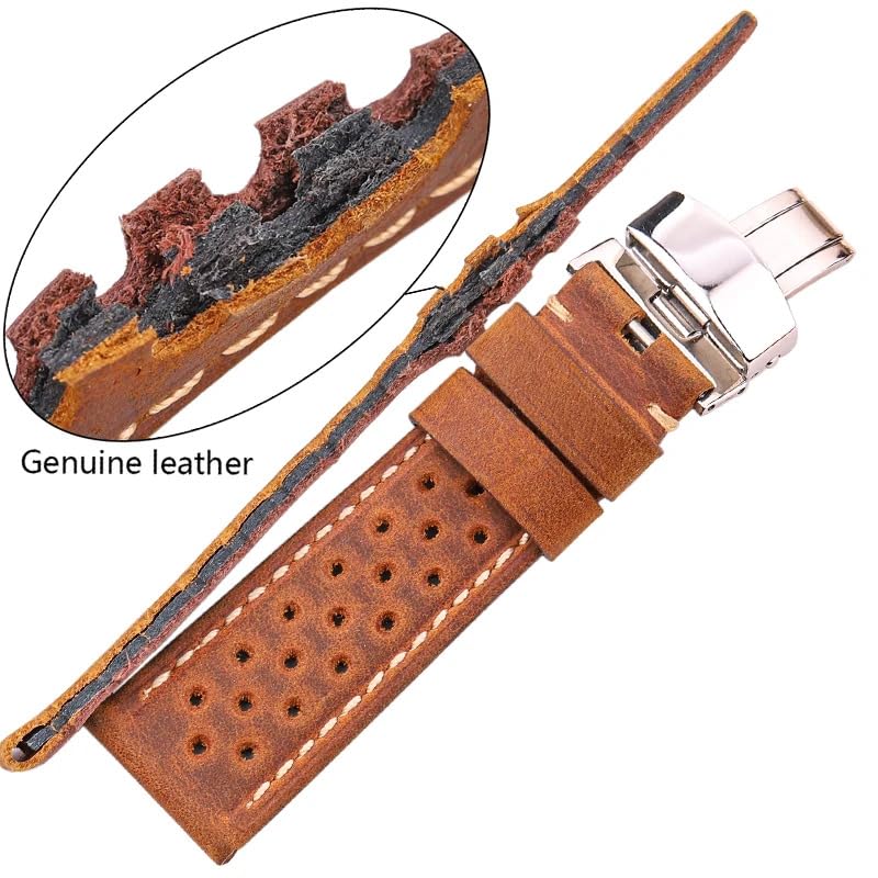 Bracelet cuir montre 24mm avec fermoir déployant compatible Tag Heuer marron noir