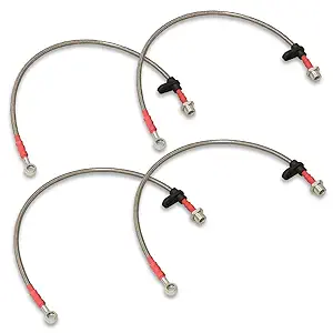 AJP Distributors Stainless Steel Braided Brake Line Kit — 4‑Piece Front & Rear