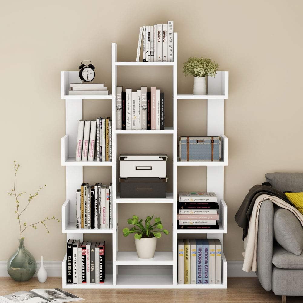 Tribesigns 12-Shelf Bookcase, Modern Tree Bookshelf Book Rack Display Shelf Storage Organizer for CDs, Records, Books, Home Office Deco(White)