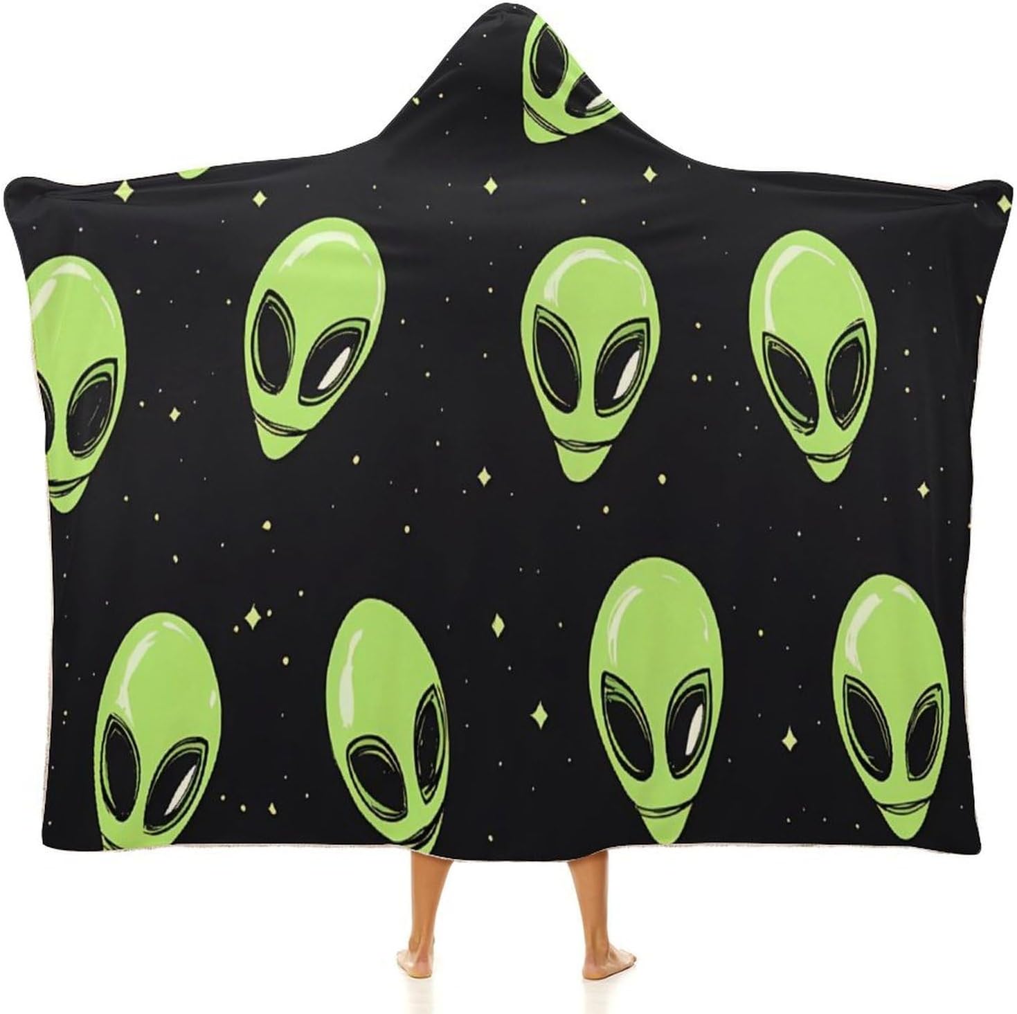 Green Aliens Fashion Wearable Blanket Hoodie Fleece Throw Cloak Robe Unisex