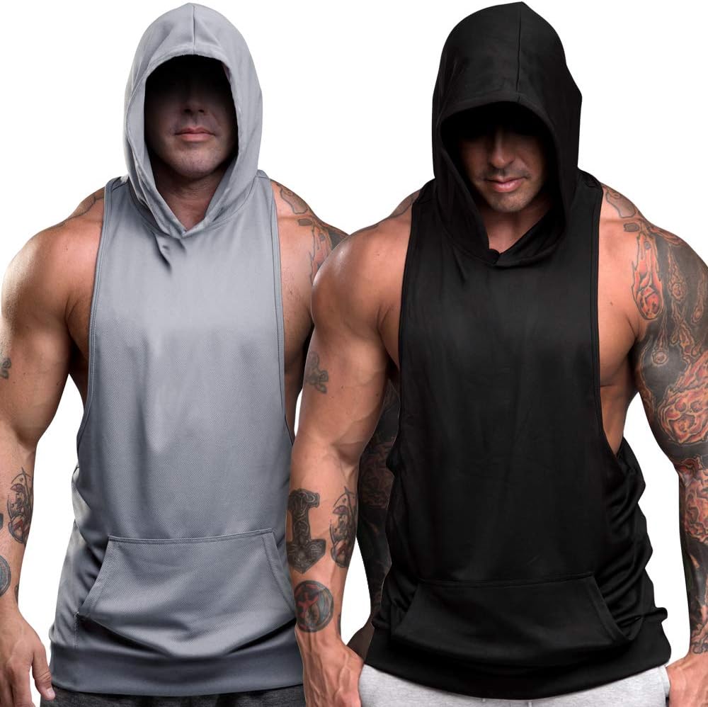 nine bull Men's Workout Hooded Tank Tops Sleeveless Gym Hoodies Bodybuilding Muscle Sleeveless T-Shirt