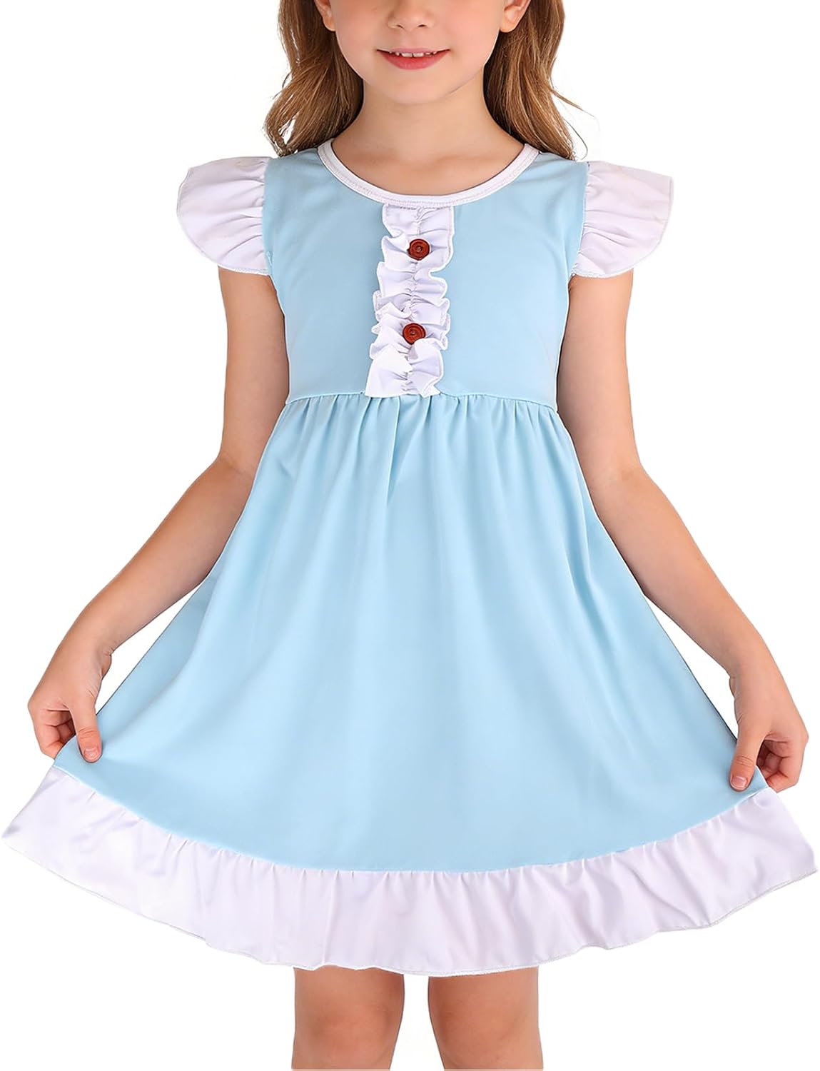 Toddler Girls Cotton Princess Dress Multi-Color Flutter Sleeve Summer Outfits 3-8Y