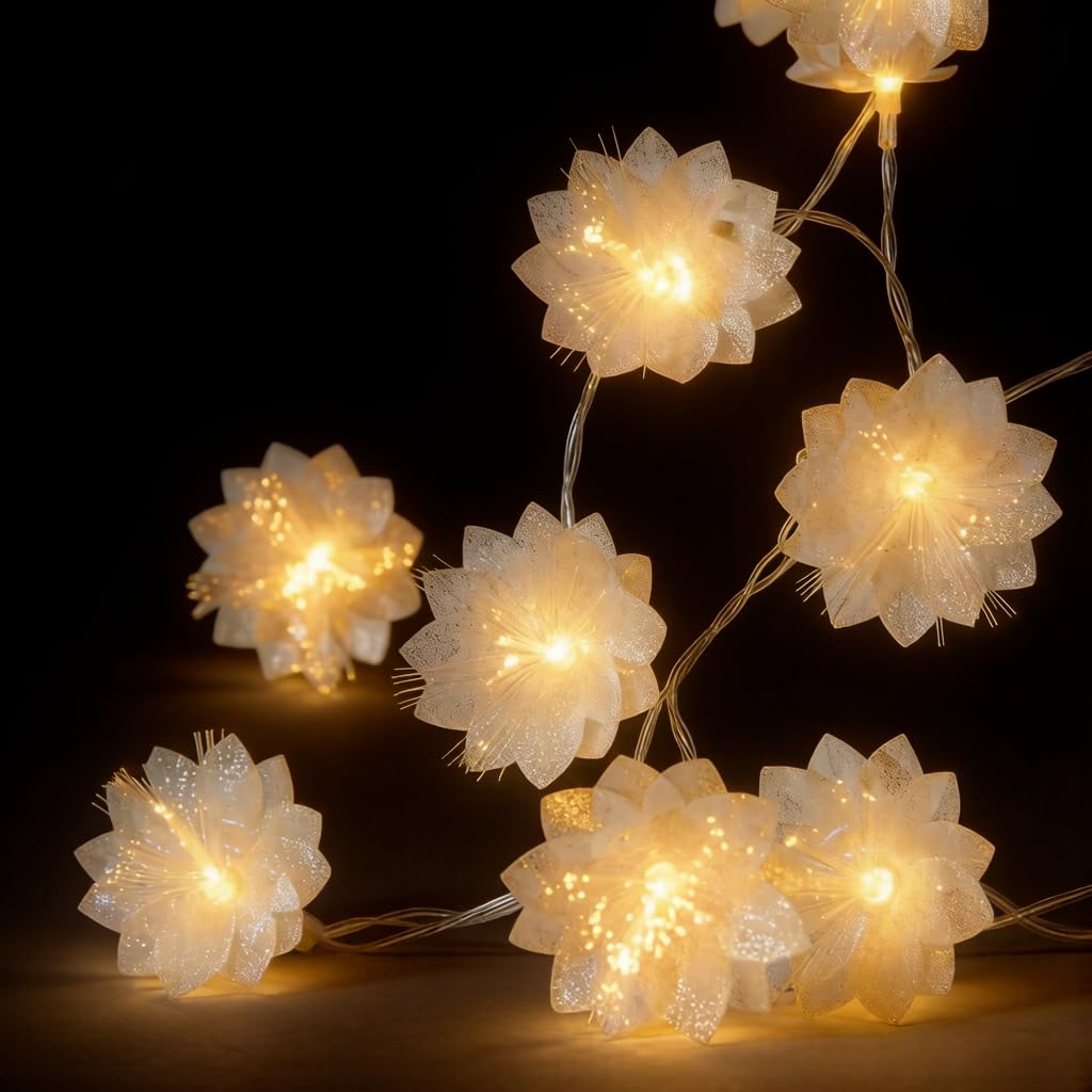Satiskid Flower Fairy String Lights, 3M 20LED Warm White Fairy Light, Battery Powered Blossom Flower Lights with Clear Cable for Indoor Bedroom Home Wedding Valentine Birthday Party Decoratio