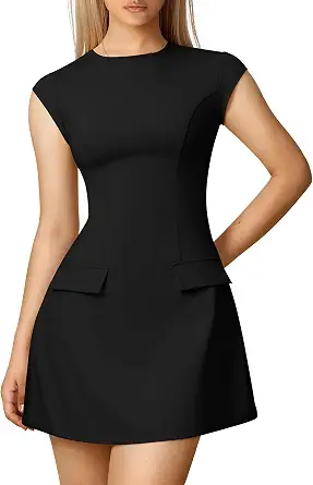 Women's Classy Mock Neck Cap Sleeve A-Line Mini Dress