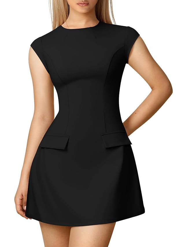 DAAWENXI Womens Sexy Mock Neck Cap Sleeve Mini Dress Summer Bodycon Club Party Dresses