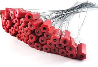 Steel Security Cable Seals,50pcs Numbered Tamper Proof Security Tags,Pull-Tite Steel Security Cable Wire Seals (Red) (50)
