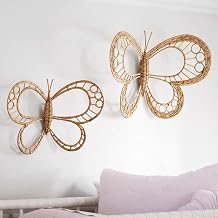 3D Butterfly Decorations, Butterfly Wall Decor, Butterflies Decorations, Wooden Wall Stickers for Home Bedroom Party Wedding Christmas, Nordic Style Rattan Straw Photography Props Ornaments