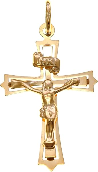 Alexander Castle Solid 9ct Gold Serif Crucifix Necklace Pendant for Women & Men - Cross Charm with Jewellery Gift Box - PENDANT ONLY - 40mm x 22mm