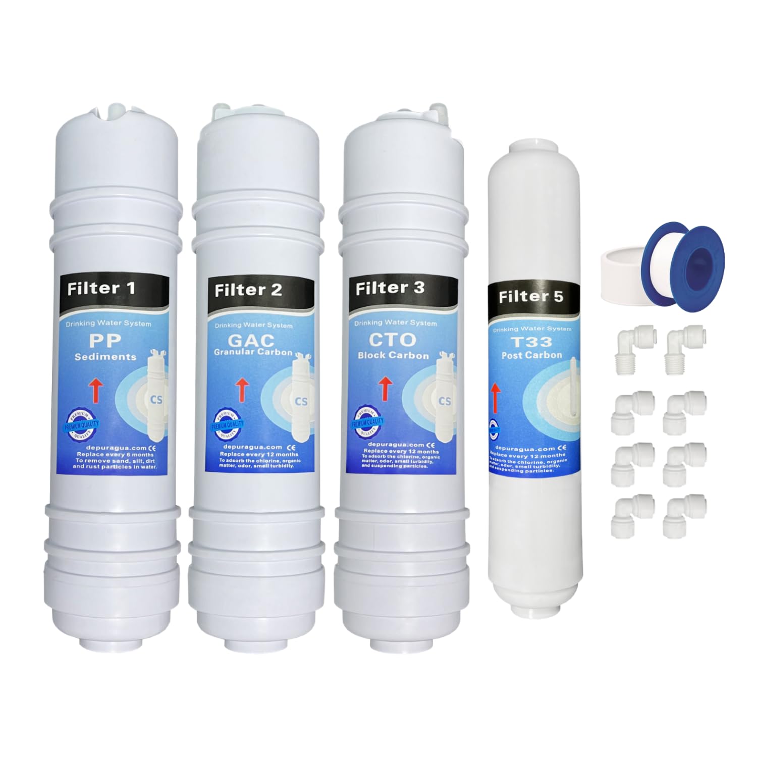 Filtres pour osmoseur inverse type CS Depuragua pour éliminer le mauvais goût de l'eau