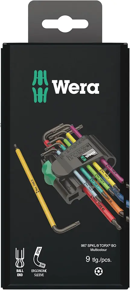 WERA 967/9 Multicolour Ball End Torx and Security Torx L-Key 9-Pieces Set