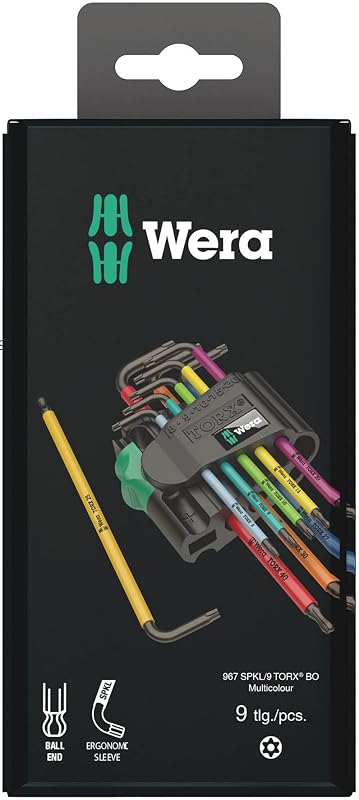 Jogo de Chaves L TORX e TORX BO Wera 967/9 TX BO com Ponta Esférica e Capa Colorida, 9 Peças
