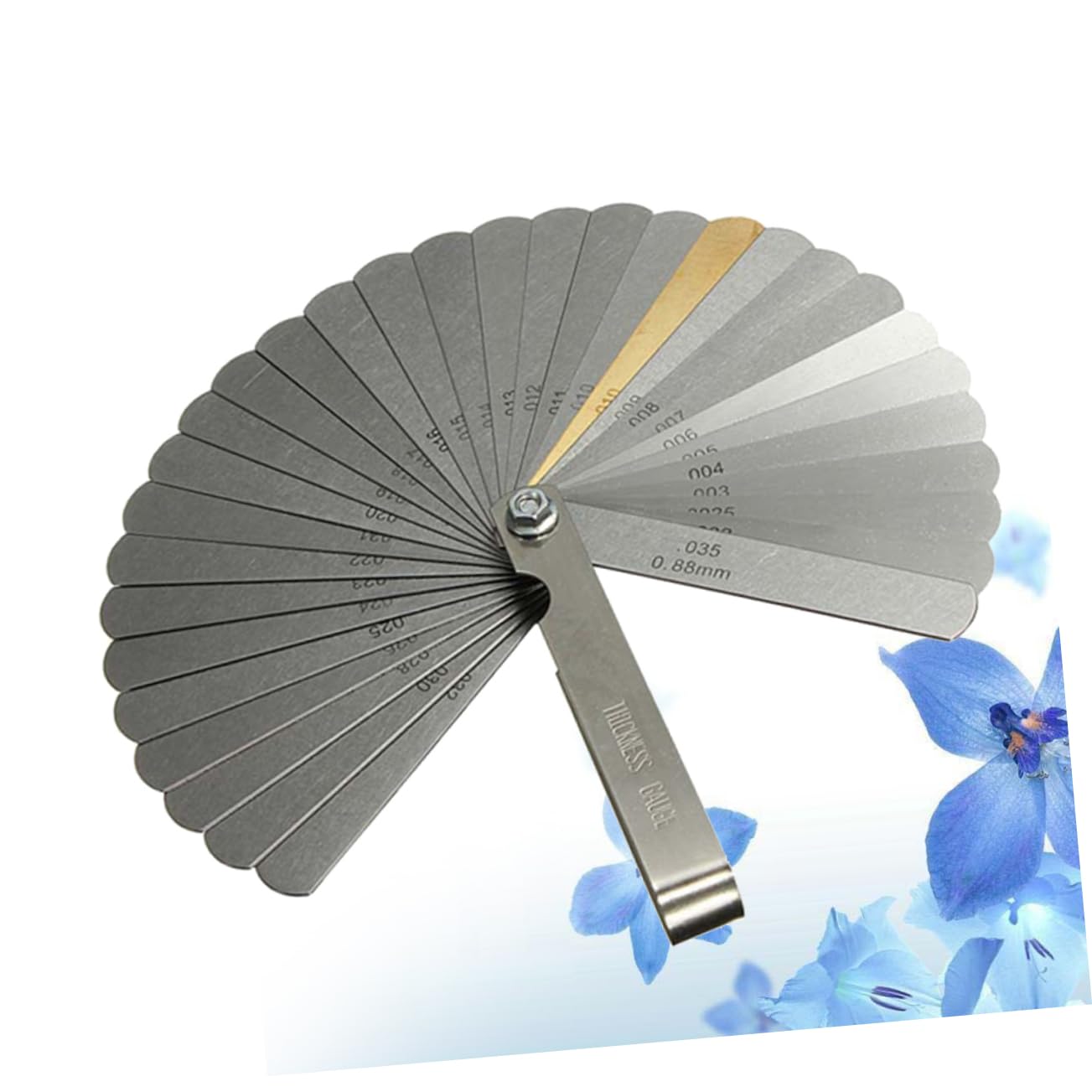 32 Piece Brass Feeler Gauge with Metric and SAE Standard Sizes | Portable Foldable Design, Polished Hardened Blades, Silver Finish, Daily and Professional Use