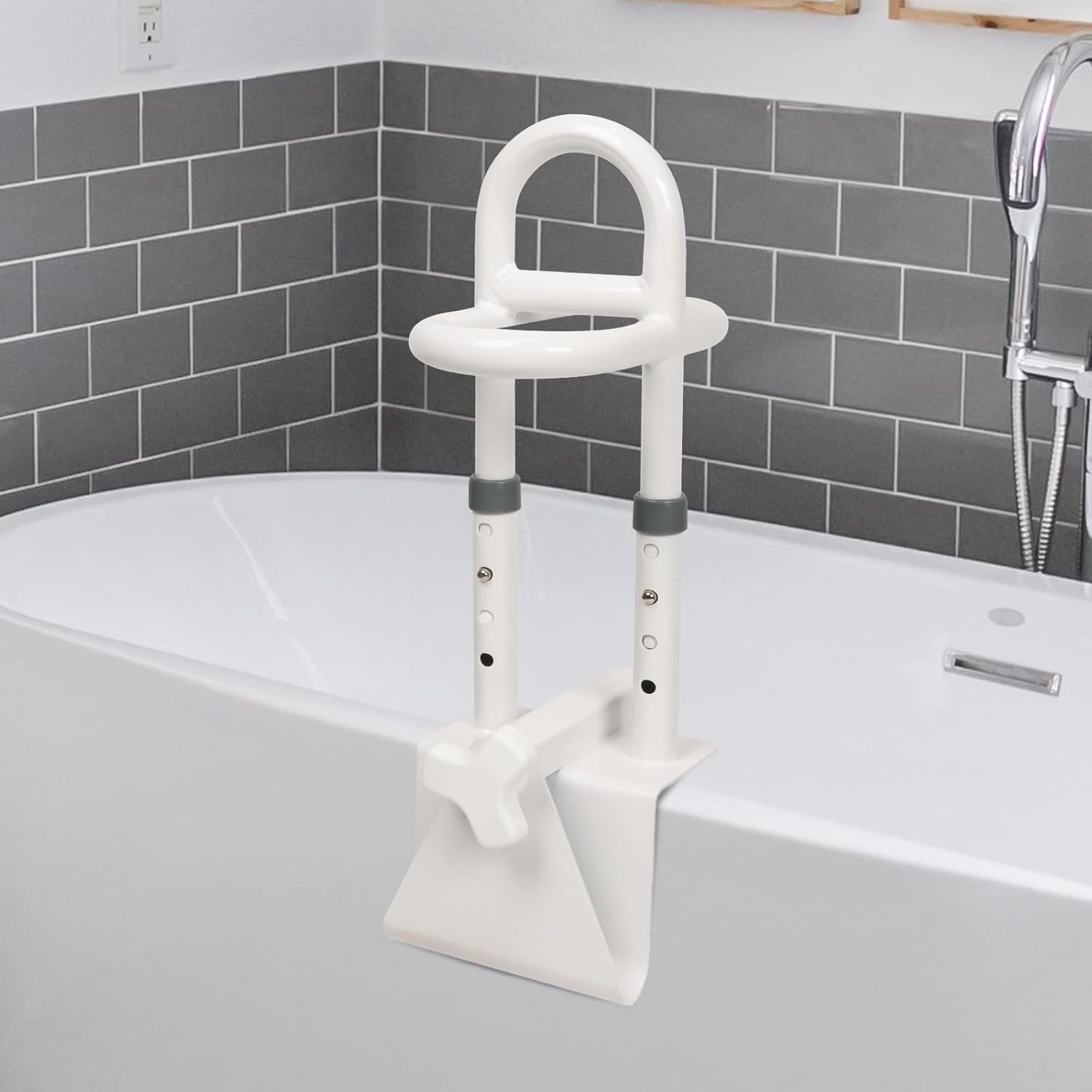 Adjustable Bathtub Safety Rail, Shower Grab Bars Handle with Non-Slip Handle for Seniors, Elderly, and Disabled, Fits 3"–6.7" Tub Walls, Supports 300 lbs, Bathroom Safety Bars