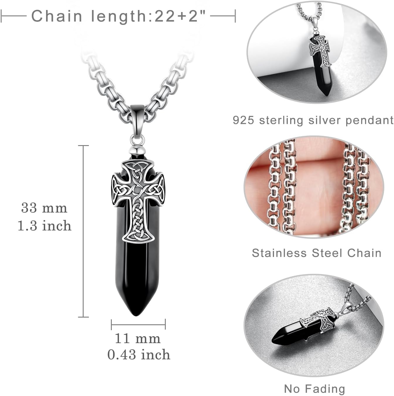 Celtic Cross Necklace 925 Sterling Silver Obsidian Cross Pendant Irish Jewelry Gift for Men Women - Image 6