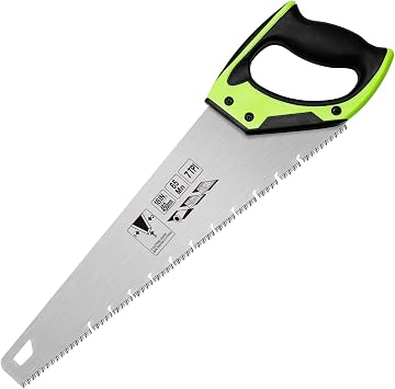 18 Inch Wood Hand Saw, 7 TPI Universal Handsaw Non-slip Ergonomic Handle Rustproof Wood Saw with Chip Removal Design