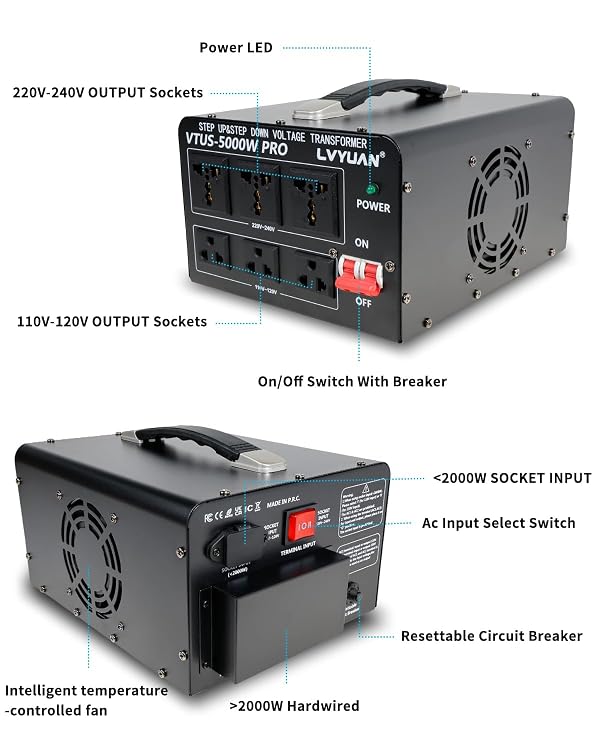 LVYUAN 5000 Watt Voltage Converter Transformer Heavy Duty Step Up Step Down AC 110V/120V/220V/240V Converter with Hard-Wiring by LVYUAN - Image 2