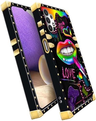 Miniatura 5 de Yuning419 Funda compatible con Samsung Galaxy A32 5G, Lipstick Lips A32 5G para niñas y mujeres, funda cuadrada de lujo de TPU suave a prueba de