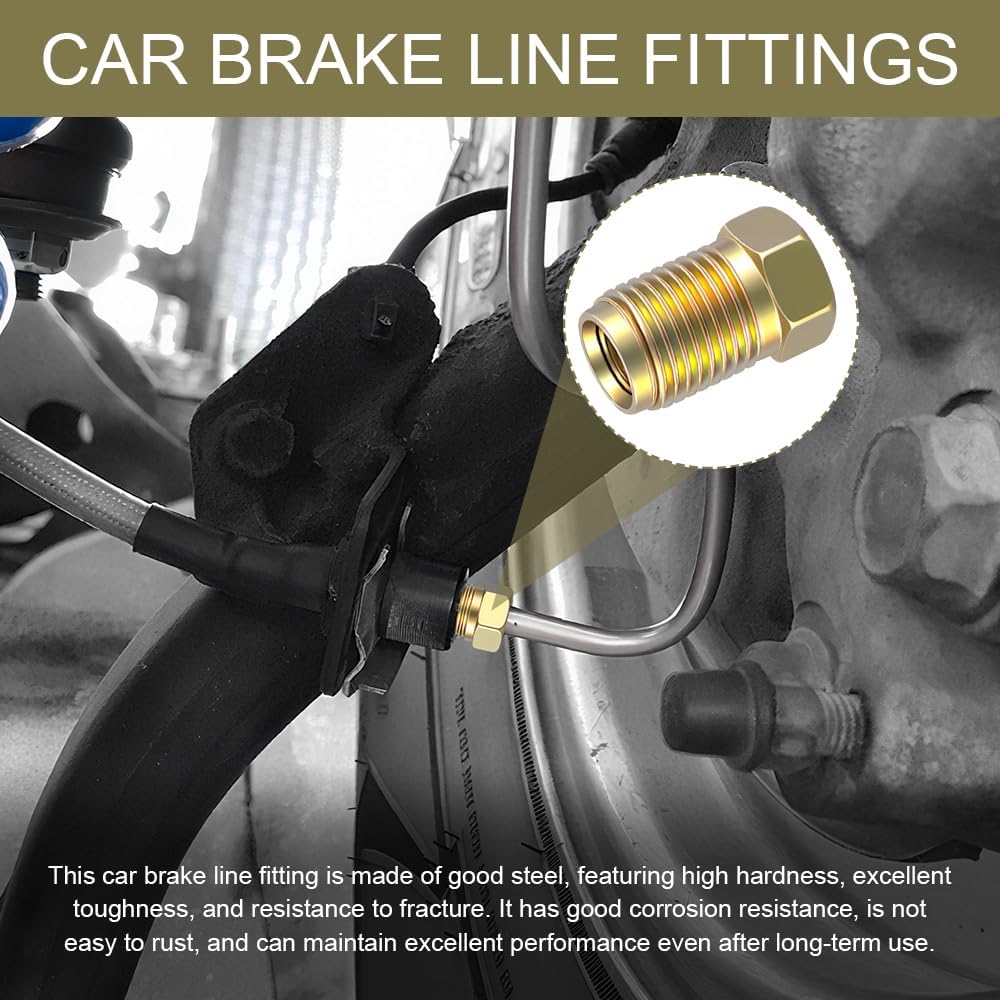 10PCS Car Brake Line Fittings, Brake Line Nut, M10 x 1.0 Metric Invert Flare Fittings for 3/16 Inch Tube, 3/8-24 Inline Tube Nuts Finish Gold Zinc Automotive Braking System Parts for Most Cars